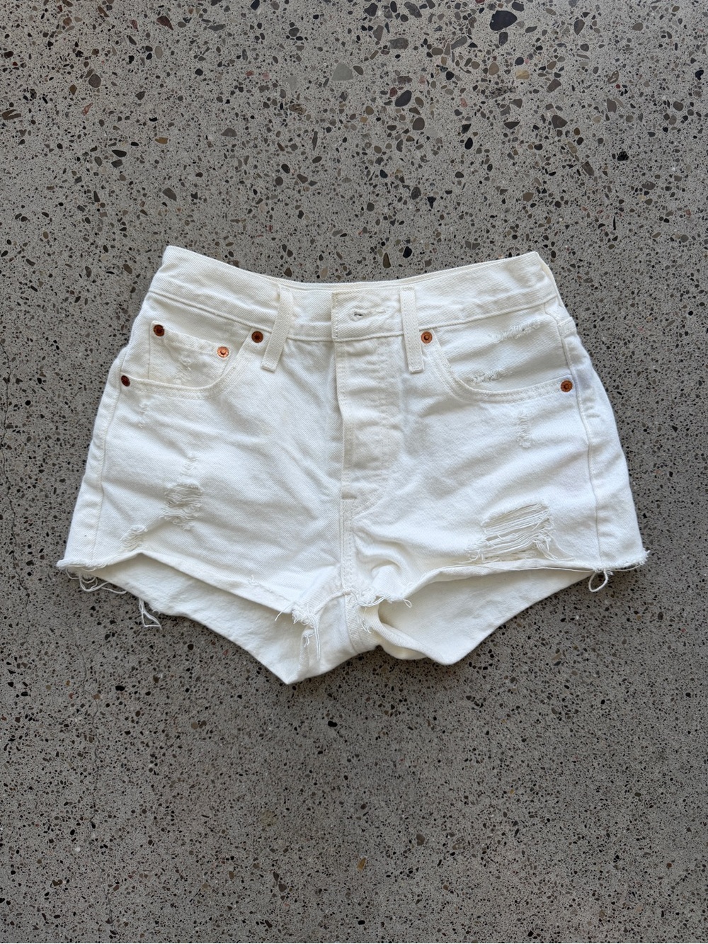 LEVIS 501 | High-Rise White Distressed Denim Shorts